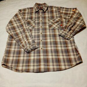 Men's Shirt Flame Resistant Brown Plaid Size XL Long Sleeve By Konreco